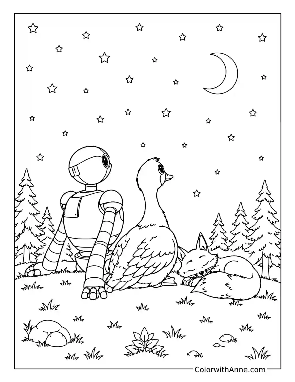 Roz, Brightbill, and Fink Under the Stars coloring page