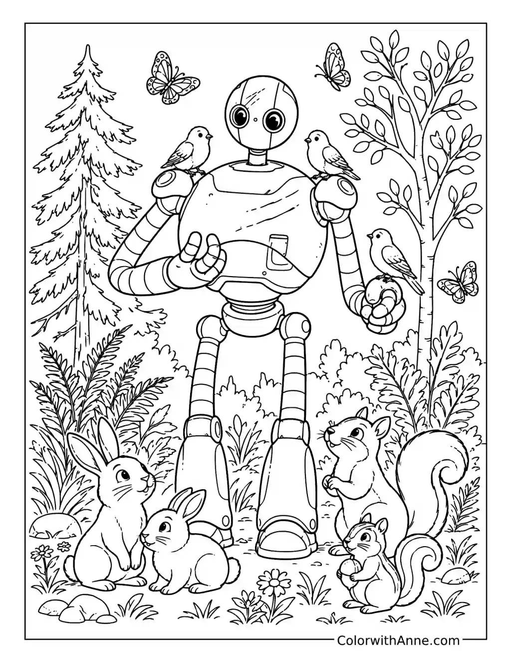 Roz in the Forest with Animals coloring page