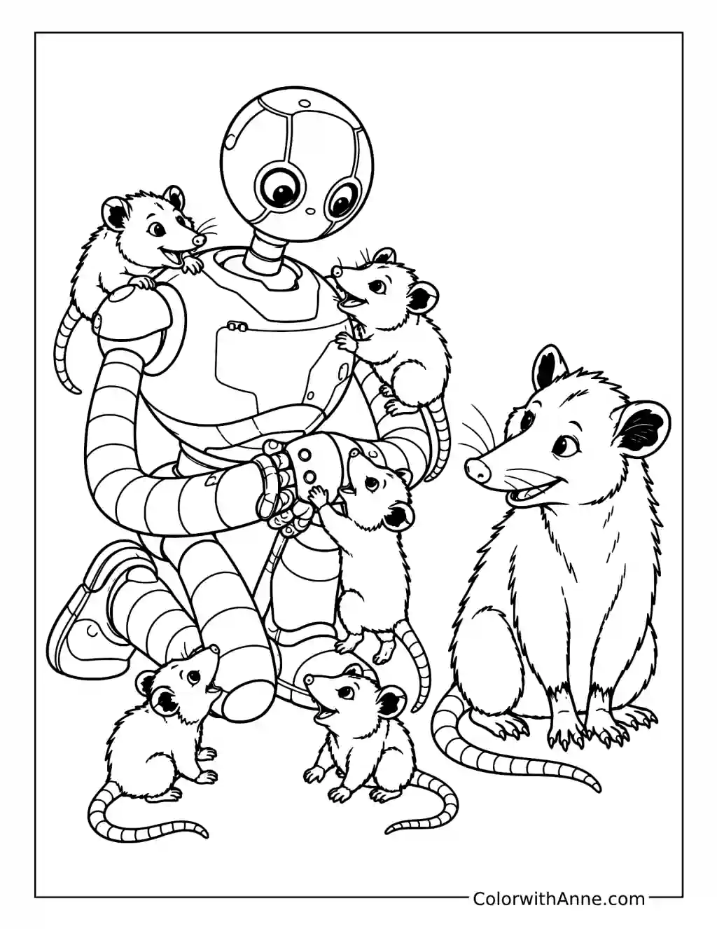 Roz Playing with Pinktail and Her Babies coloring page