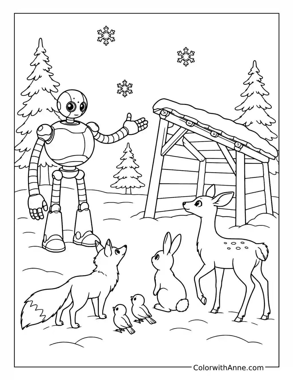 Roz Rescuing Animals in the Snow coloring page