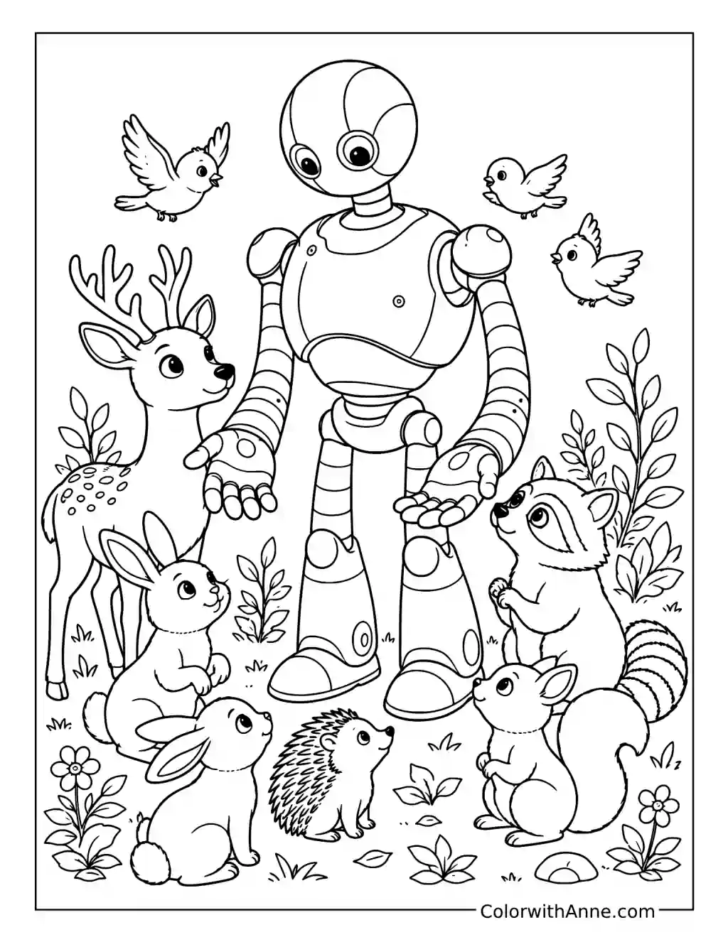 Roz Surrounded by Forest Animals coloring page