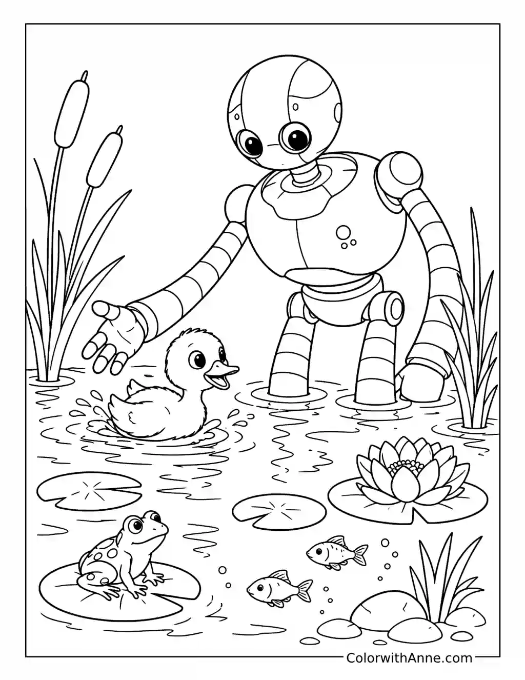 Roz Teaching Brightbill to Swim coloring page