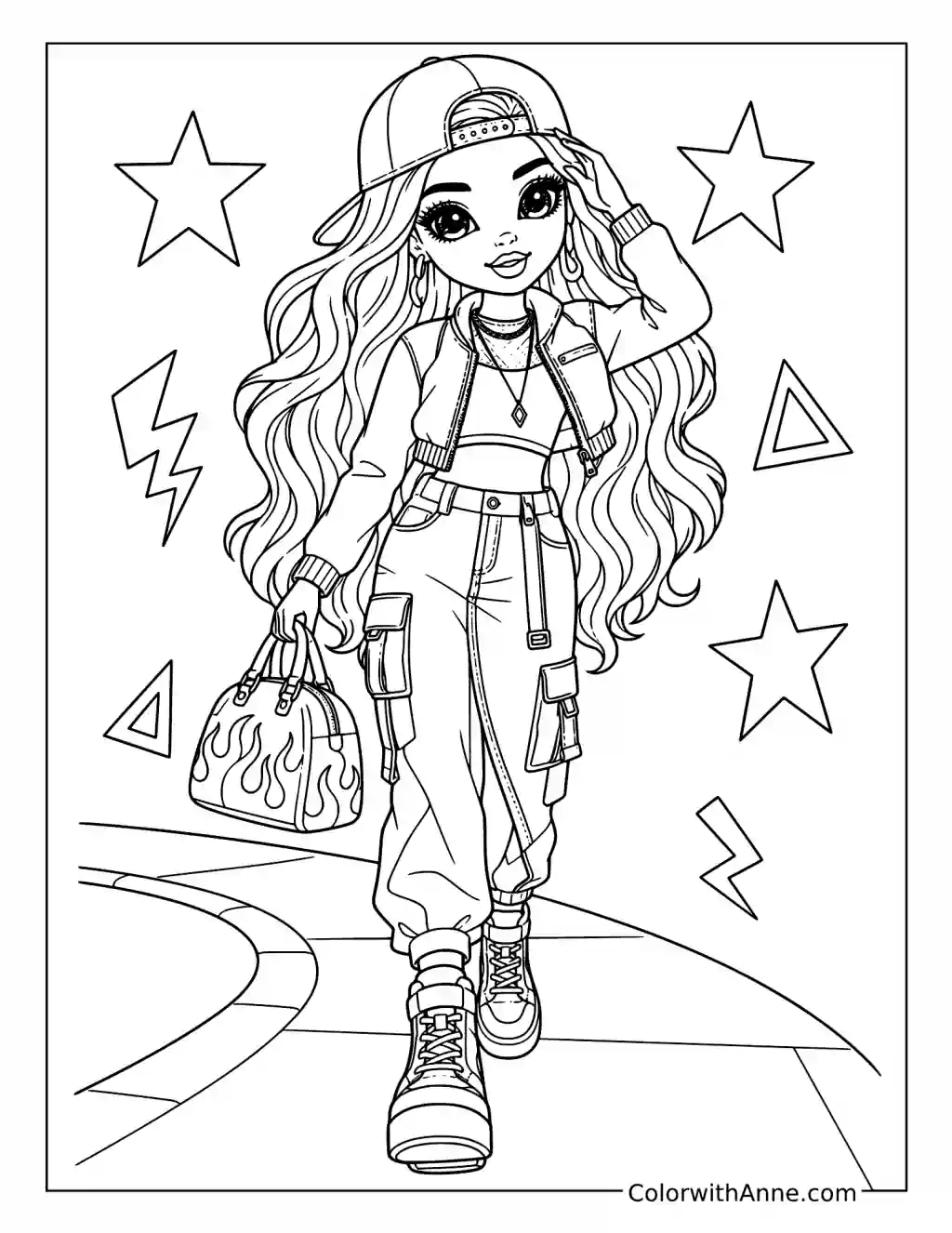 Ruby Anderson with a Flame Handbag coloring page