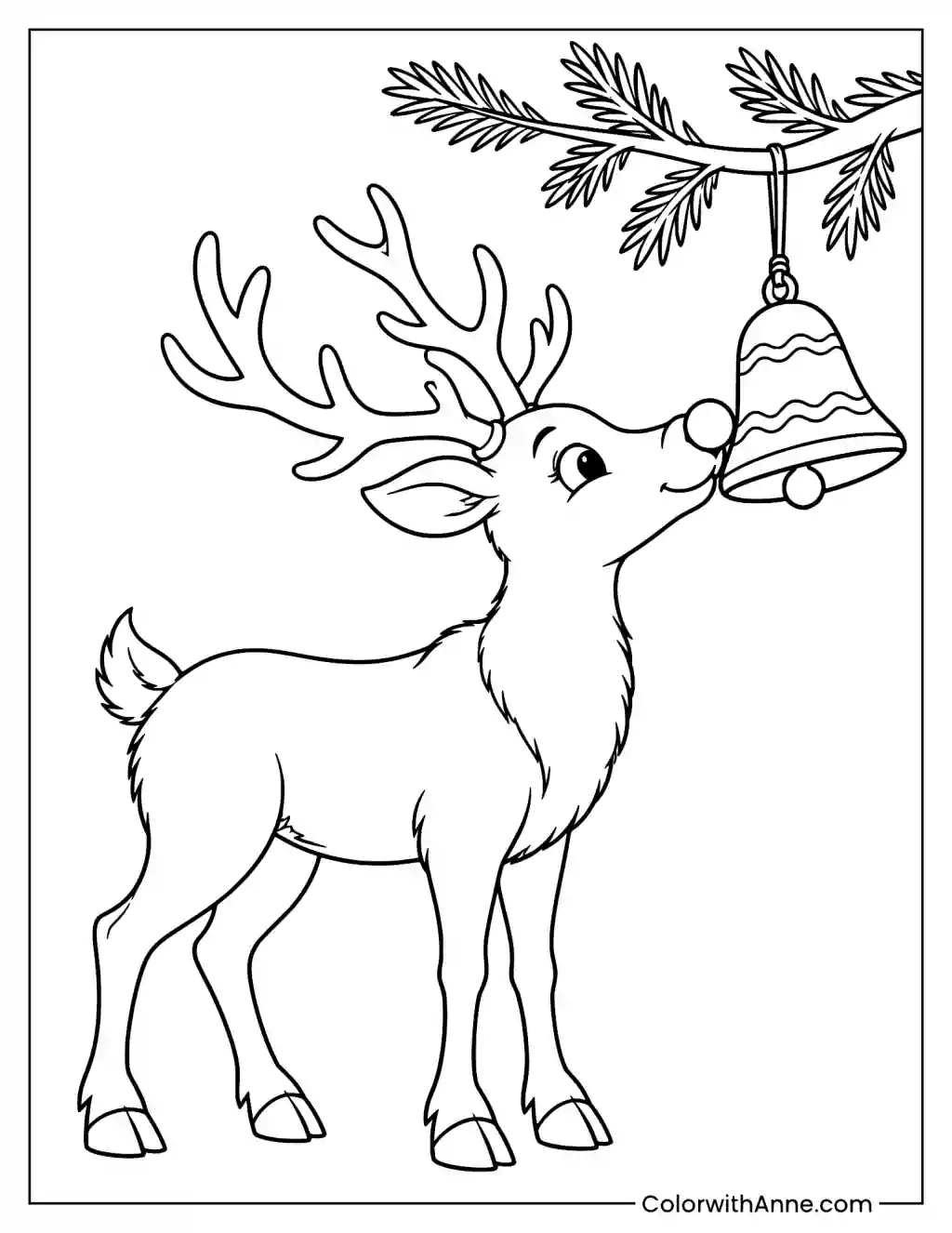 Rudolph and the Bells on the Branch Coloring Page