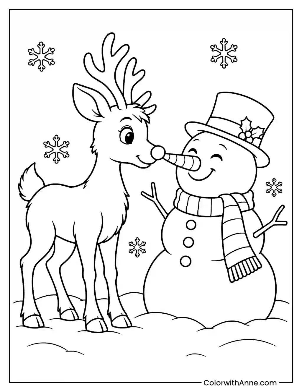 Rudolph and the Jolly Snowman Coloring Page