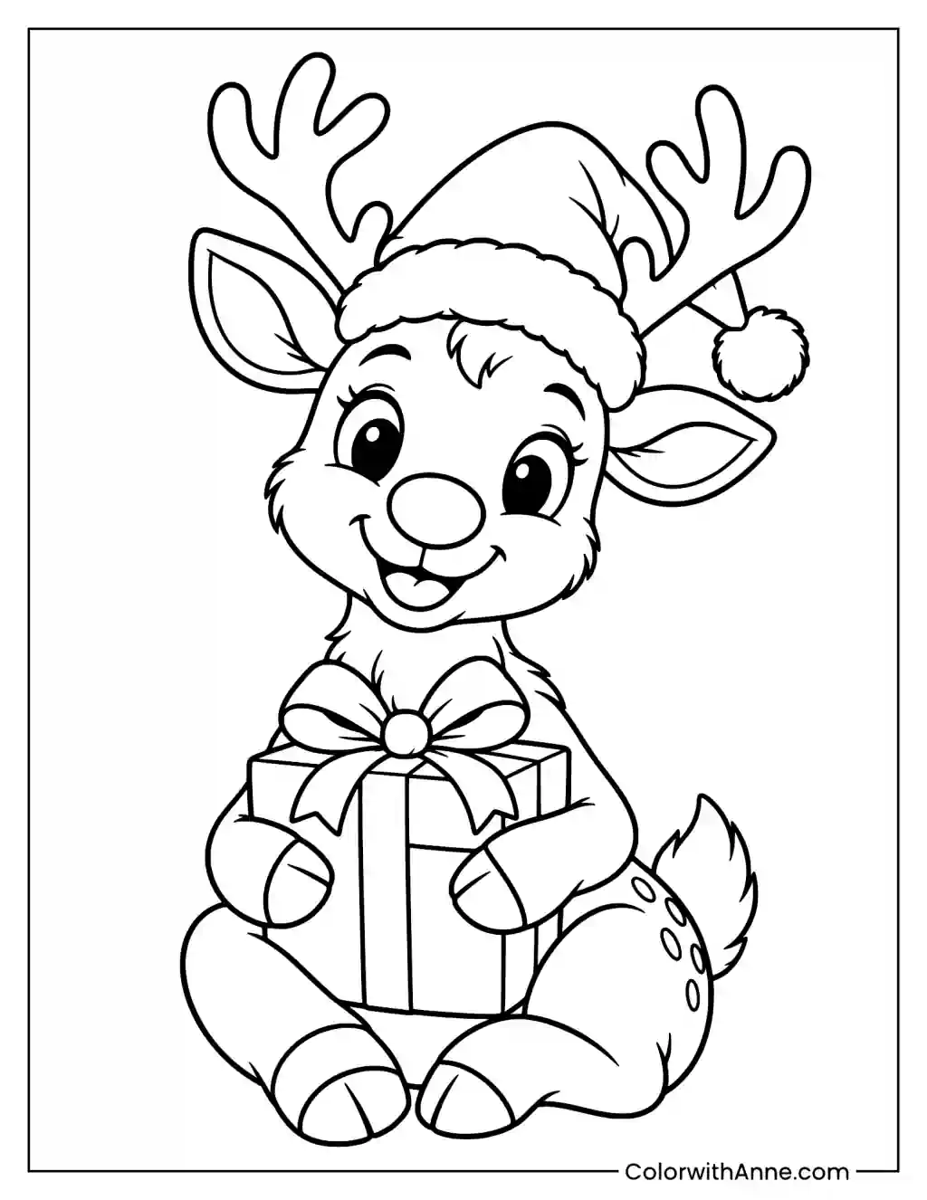 Rudolph Hugging a Gift Box Coloring Page