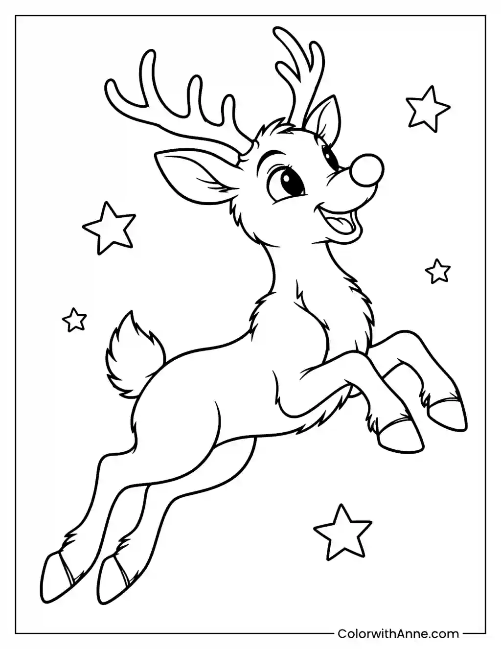 Rudolph Leaping Joyfully Coloring Page