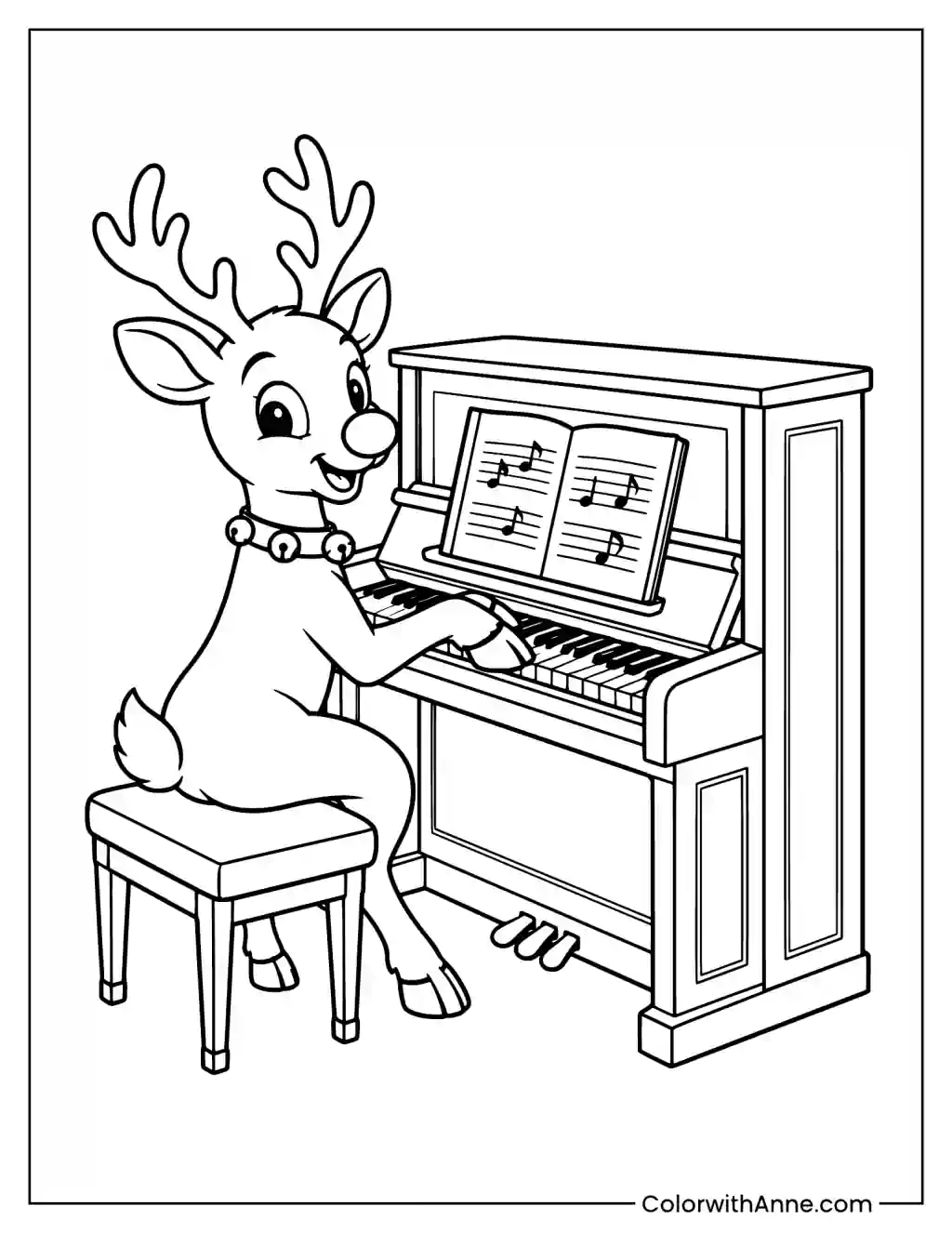 Rudolph Playing Piano Coloring Page