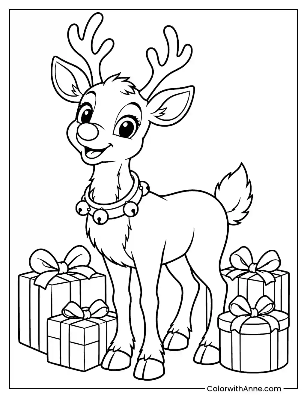 Rudolph with Christmas Gifts Coloring Page