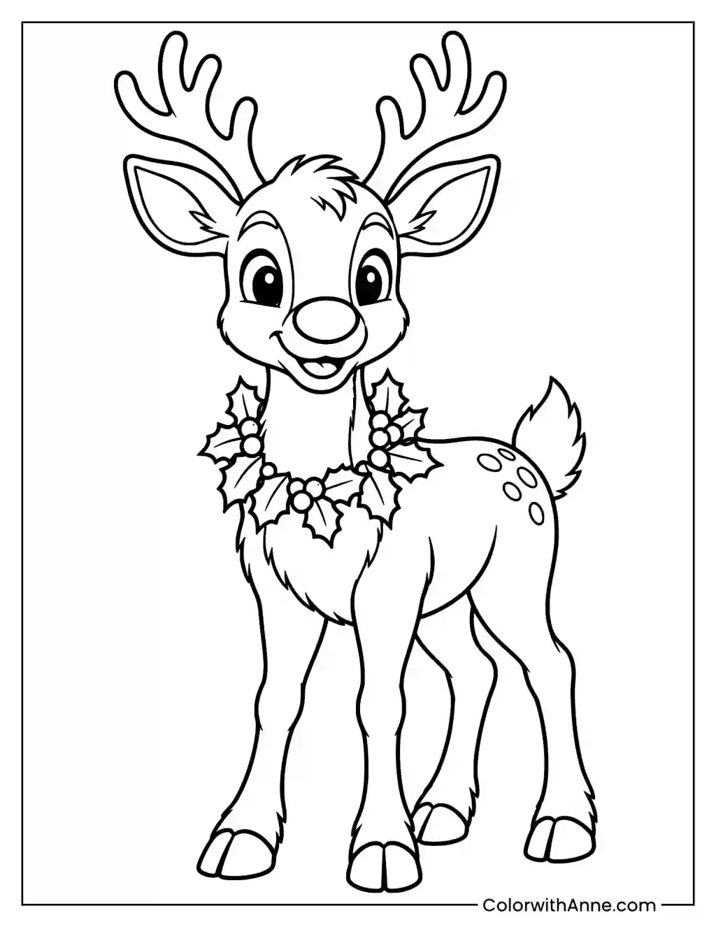 Rudolph with Holly Wreath Coloring Page