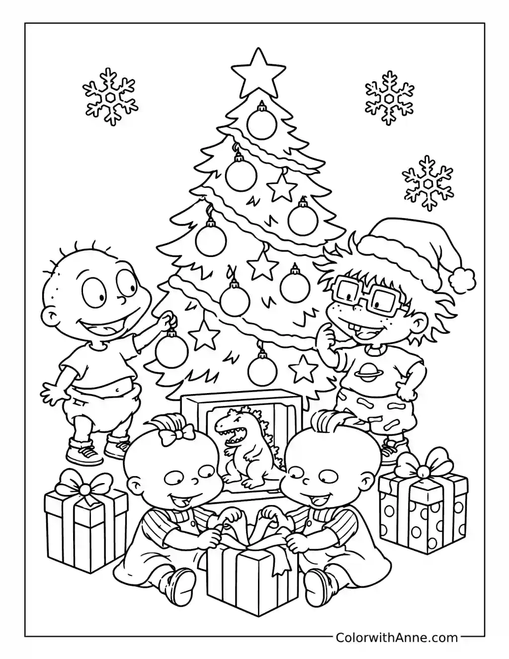 Rugrats Christmas around the Tree coloring page
