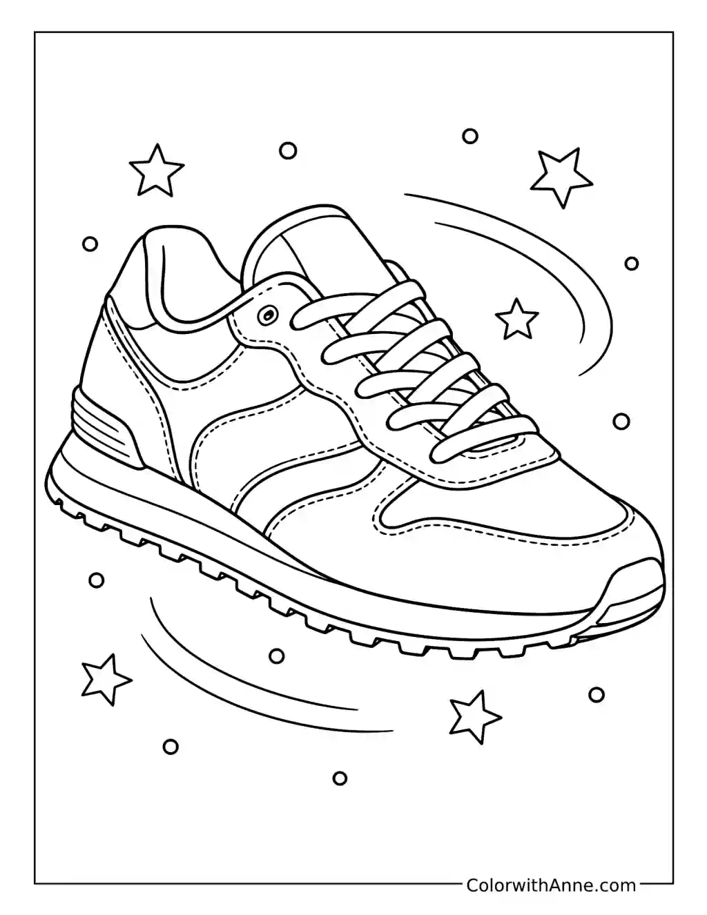 Running Shoe with Curved Side Panels coloring page