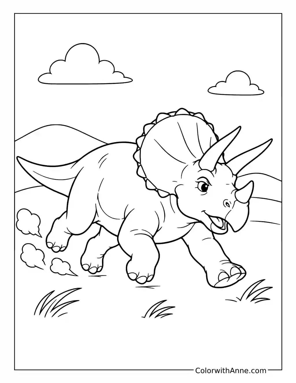 Running Triceratops on a Prehistoric Plain coloring page