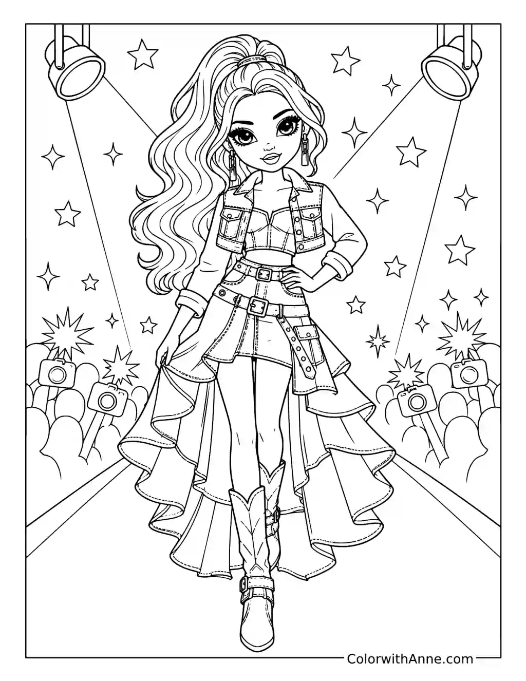 Runway Model in a Layered Denim Outfit coloring page