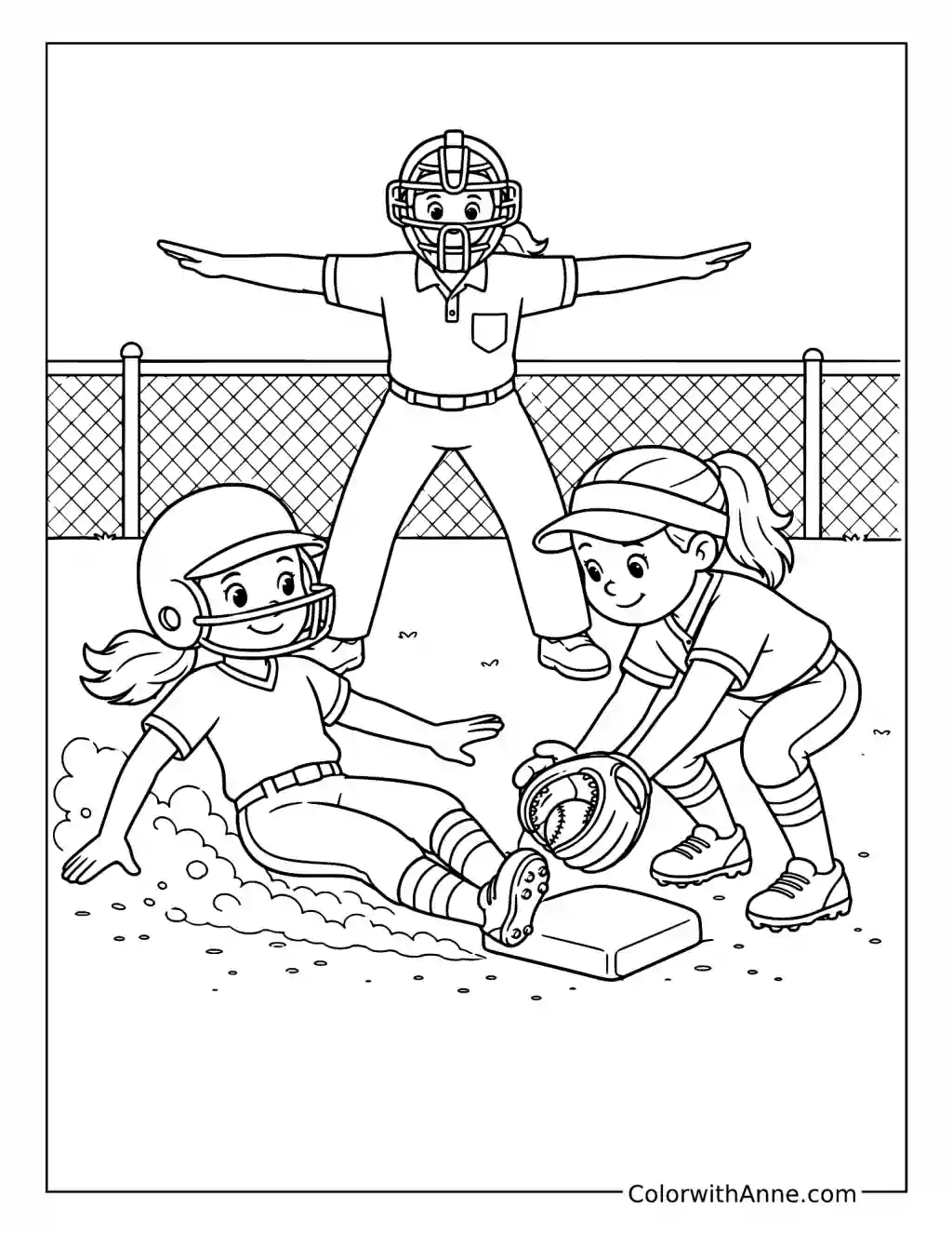 Safe Slide Into Second Base coloring page