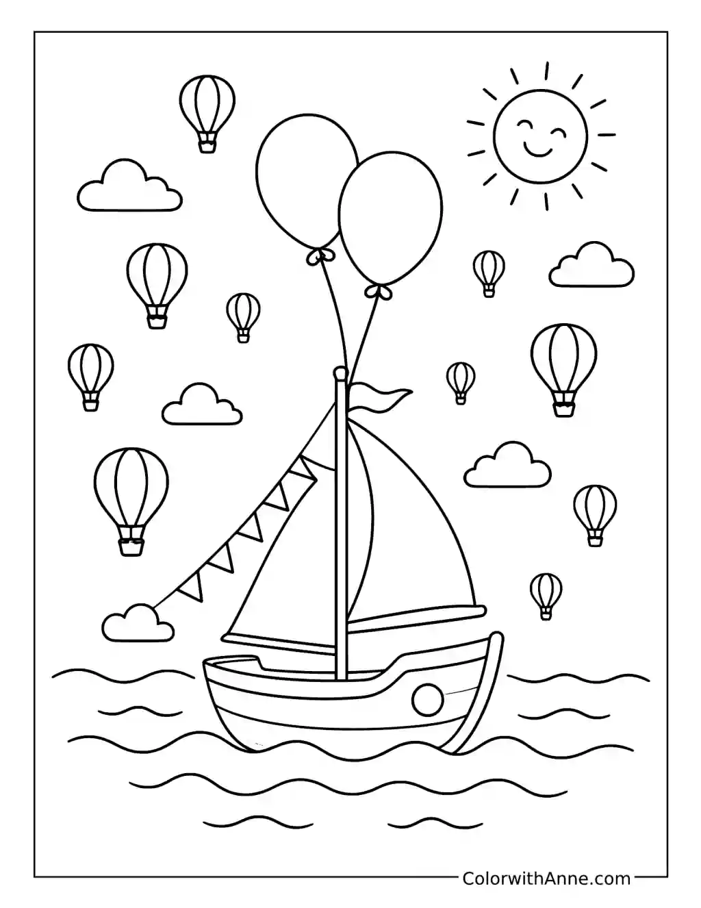 Sailboat Balloon Festival coloring page