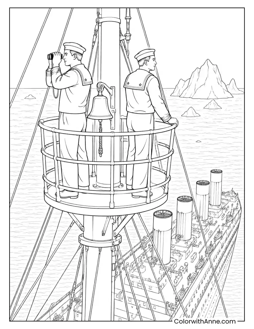 Sailors in Titanic's Crow's Nest coloring page