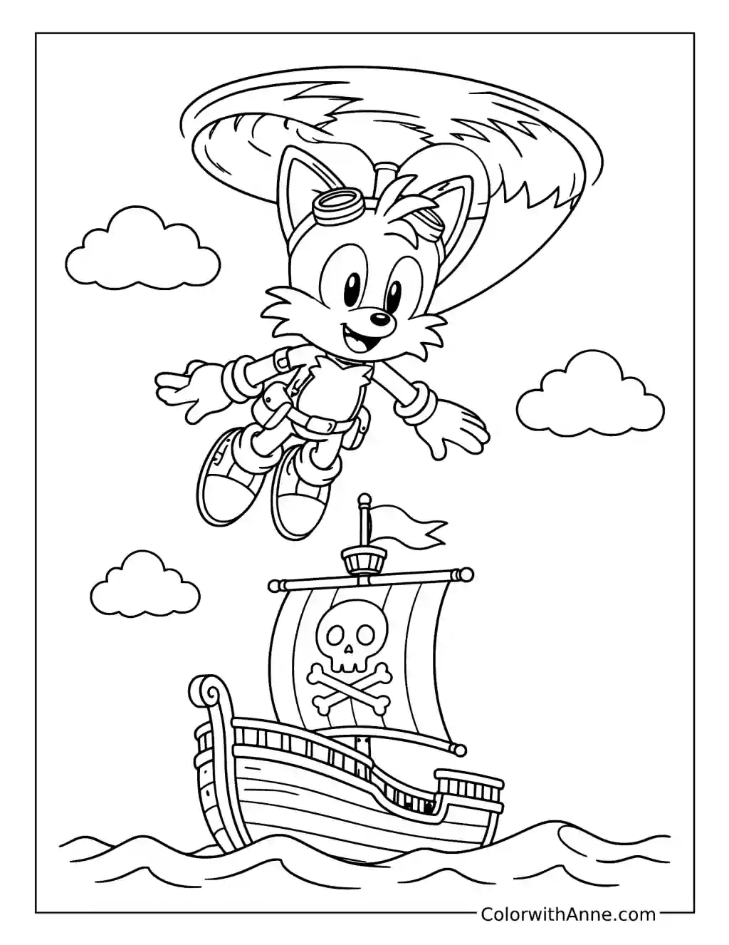 Sails Tails Flying Above the Pirate Ship coloring page