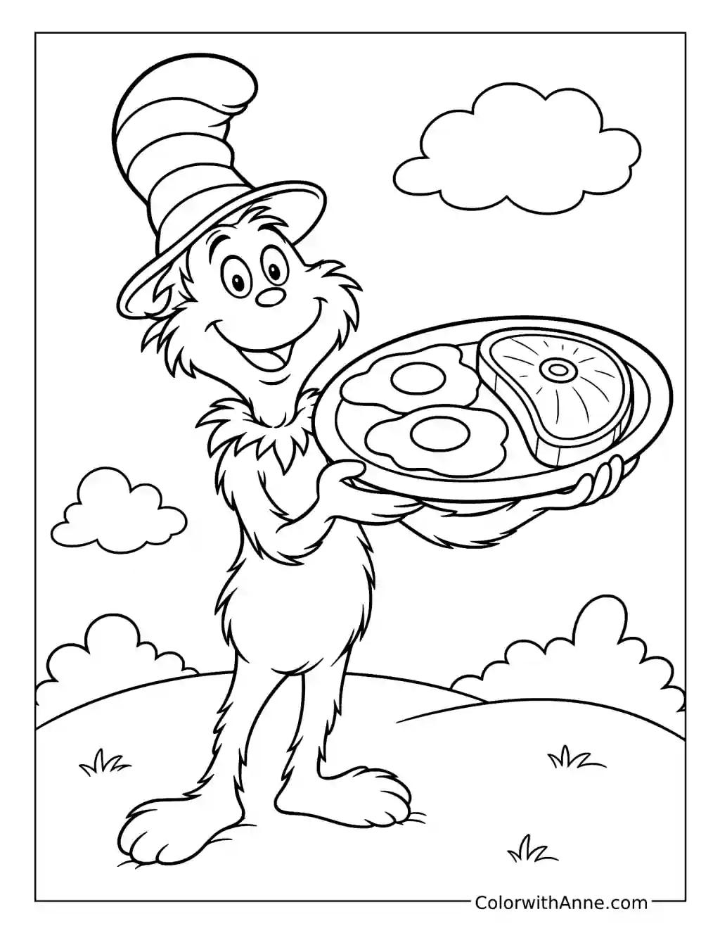 Sam-I-Am's Egg and Ham Plate coloring page