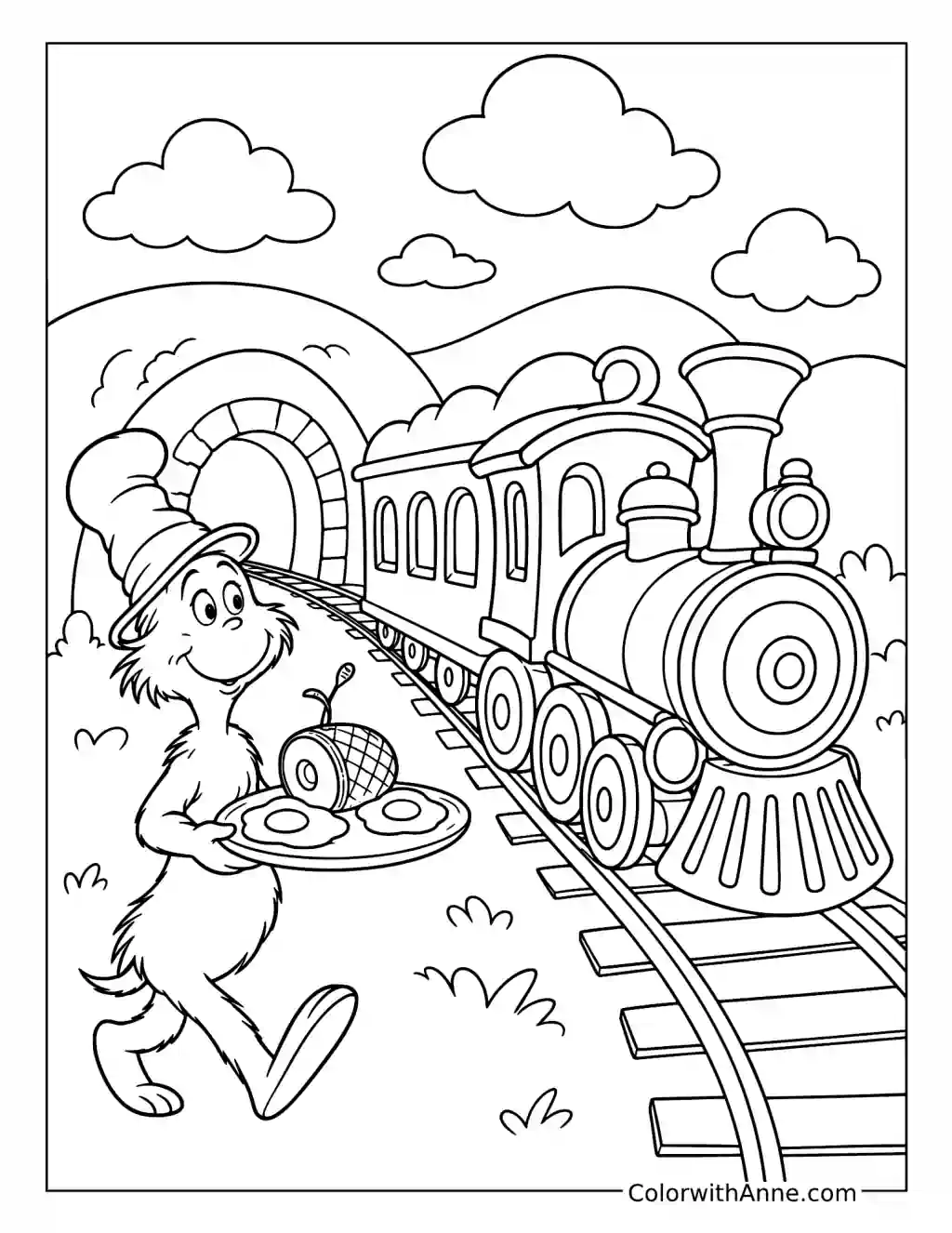 Sam-I-Am’s Eggs-and-Ham Train Adventure coloring page