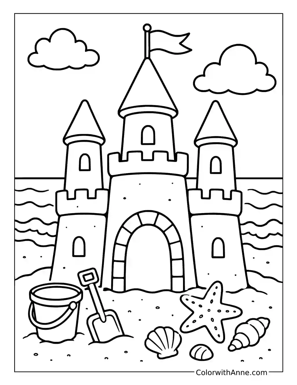 Sandcastle by the Sea coloring page
