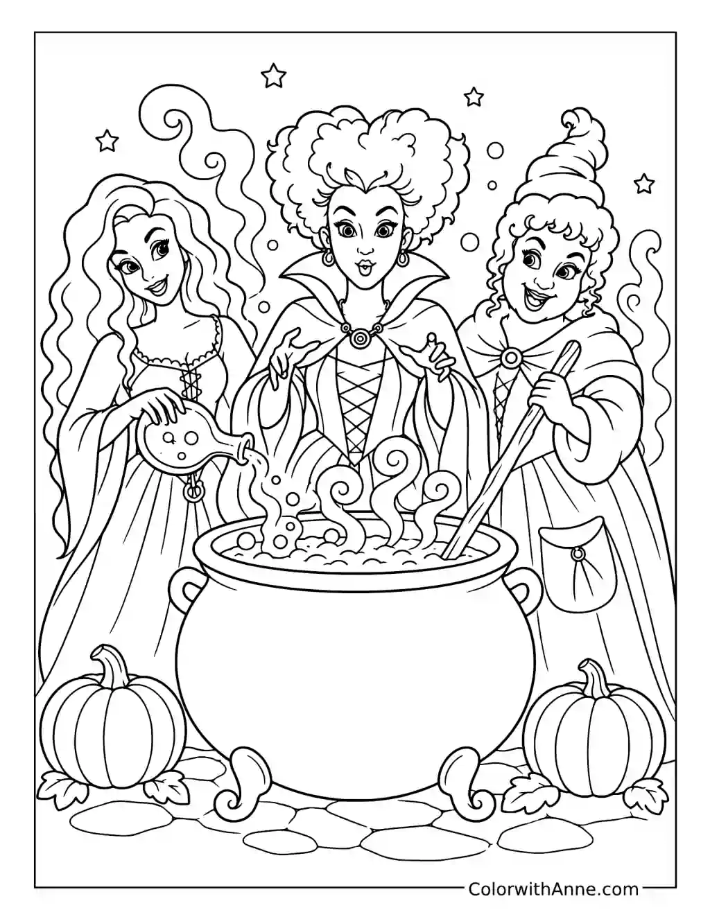 Sanderson Sisters Brewing a Potion coloring page