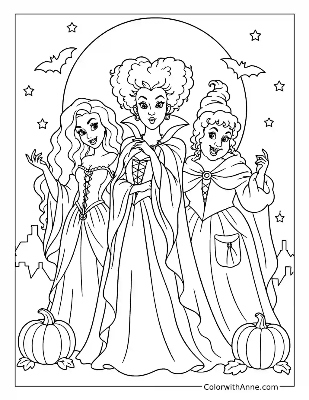 Sanderson Sisters Under the Full Moon coloring page