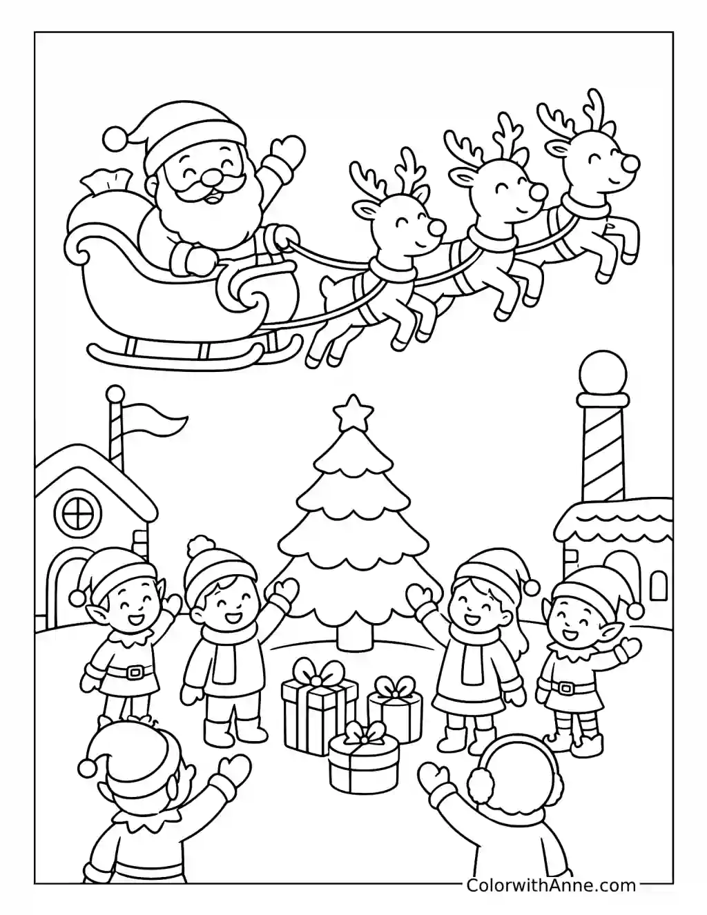 Santa Arrives at the North Pole coloring page