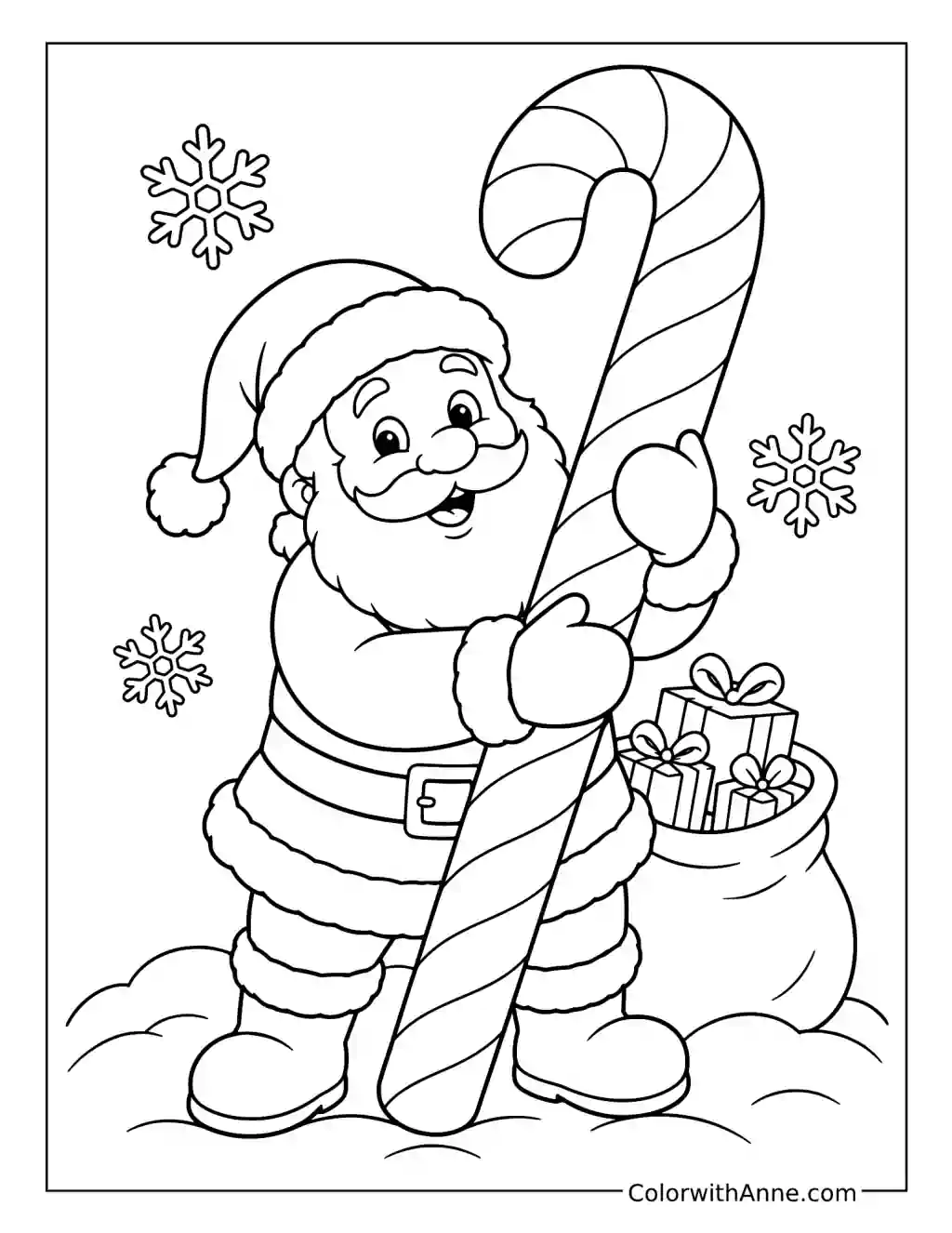 Santa Claus with a Giant Candy Cane coloring page