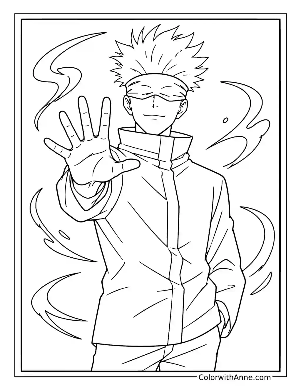 Satoru Gojo Holding Up His Palm amid Swirling Energy coloring page