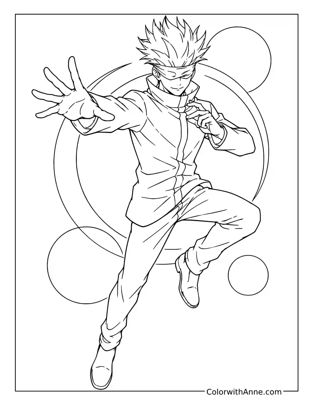 Satoru Gojo Leaping with an Outstretched Hand coloring page