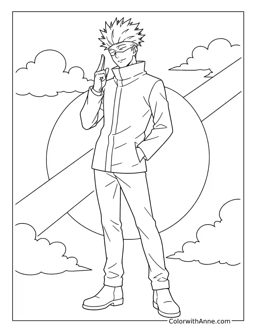 Satoru Gojo Making a Hand Sign against a Geometric Backdrop coloring page