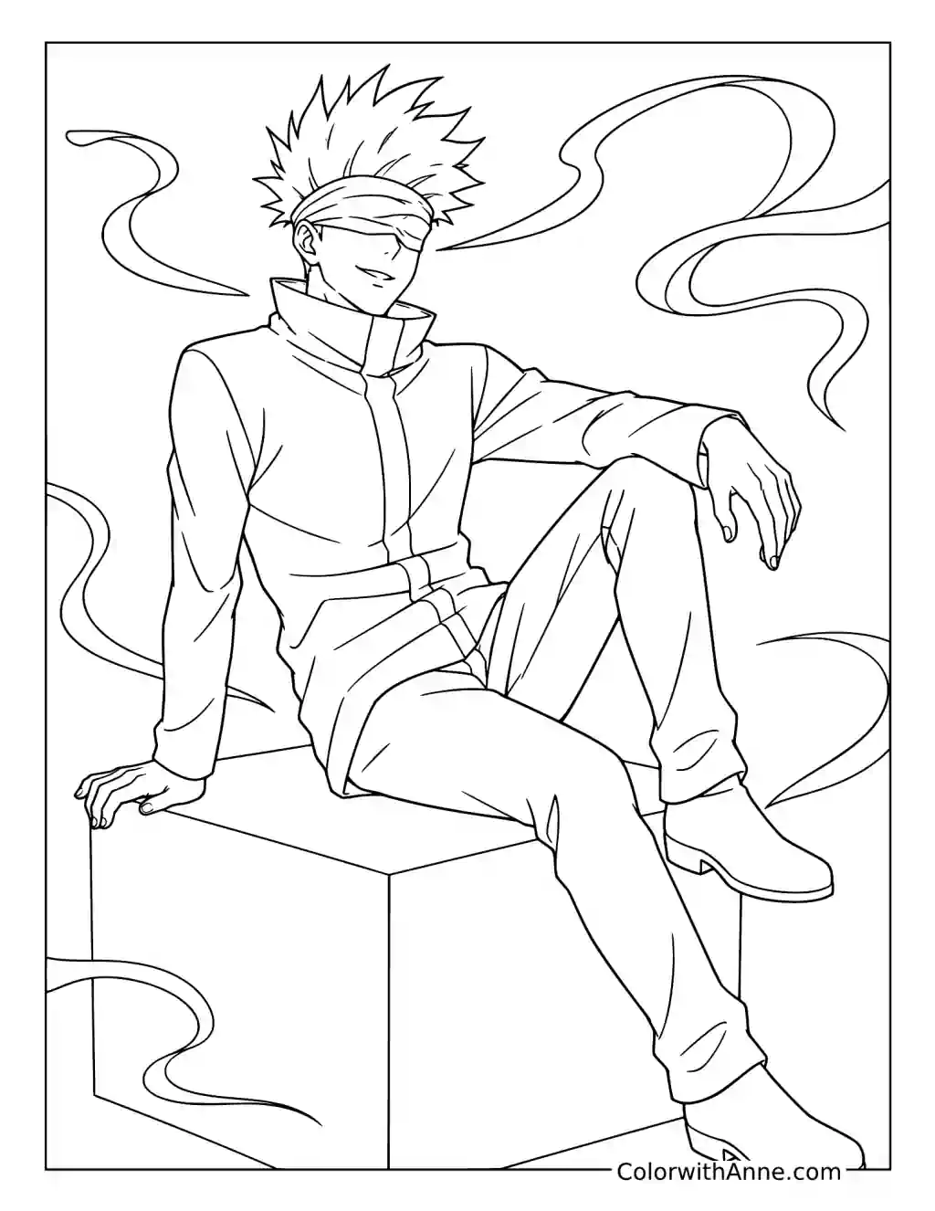 Satoru Gojo Relaxing on a Stone Block coloring page