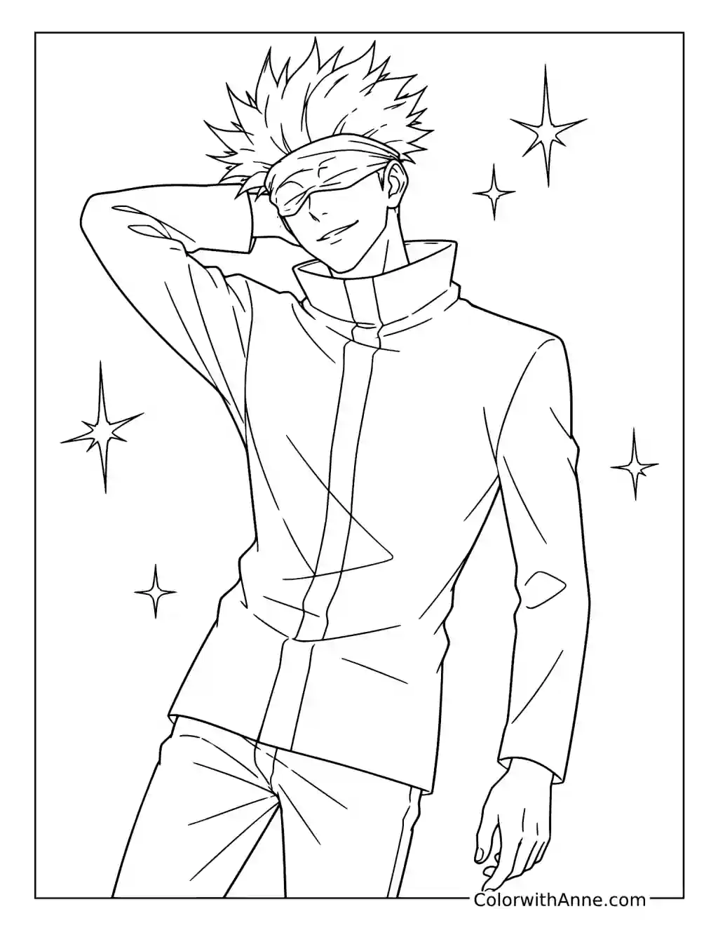 Satoru Gojo Resting a Hand behind His Head coloring page