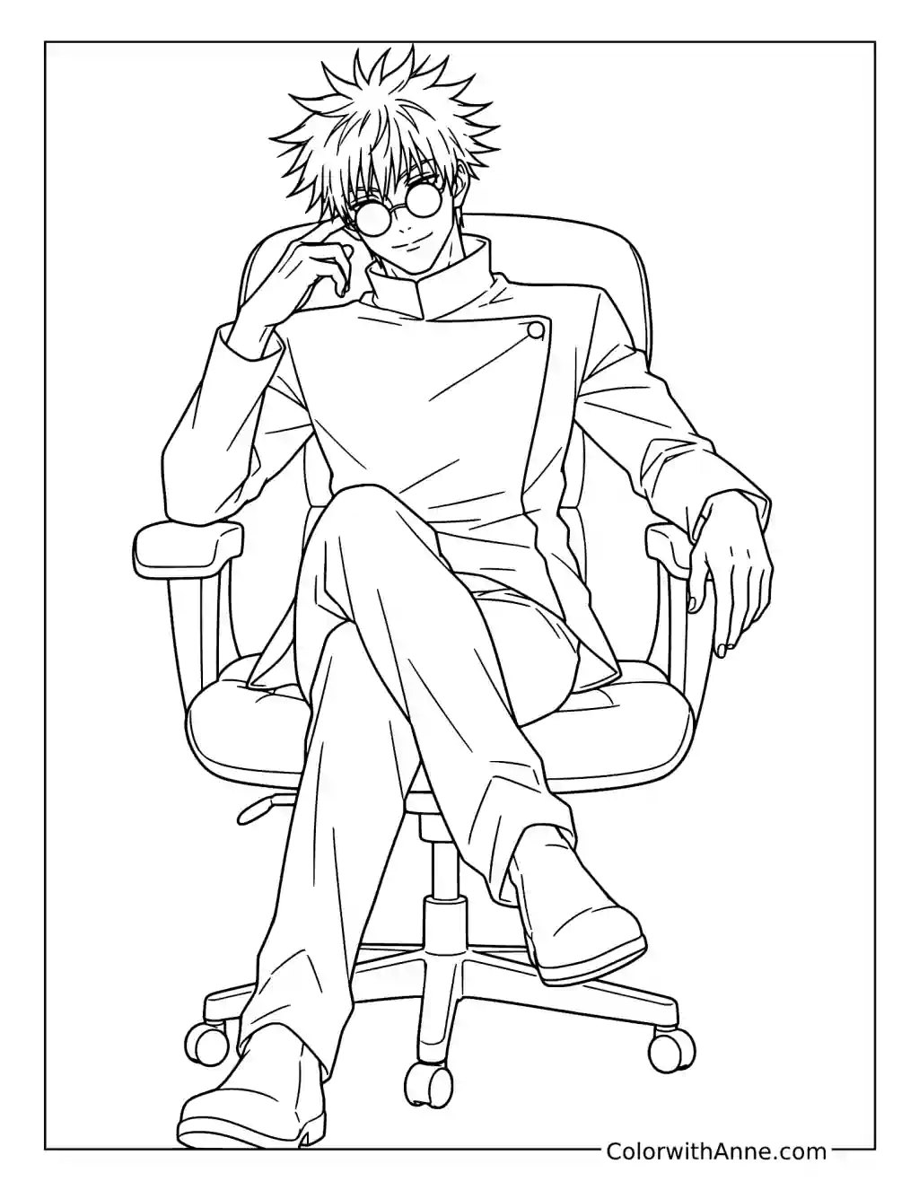 Satoru Gojo Sitting in a Swivel Chair coloring page