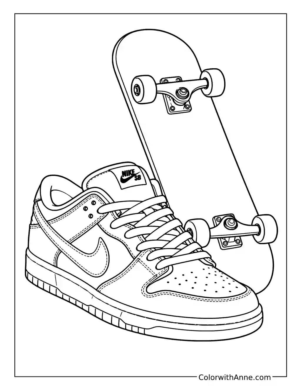 SB Dunk and Skateboard coloring page