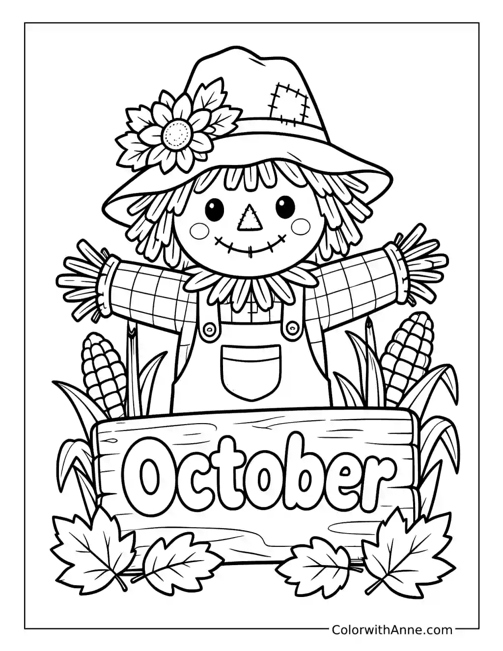 Scarecrow with an October Sign coloring page
