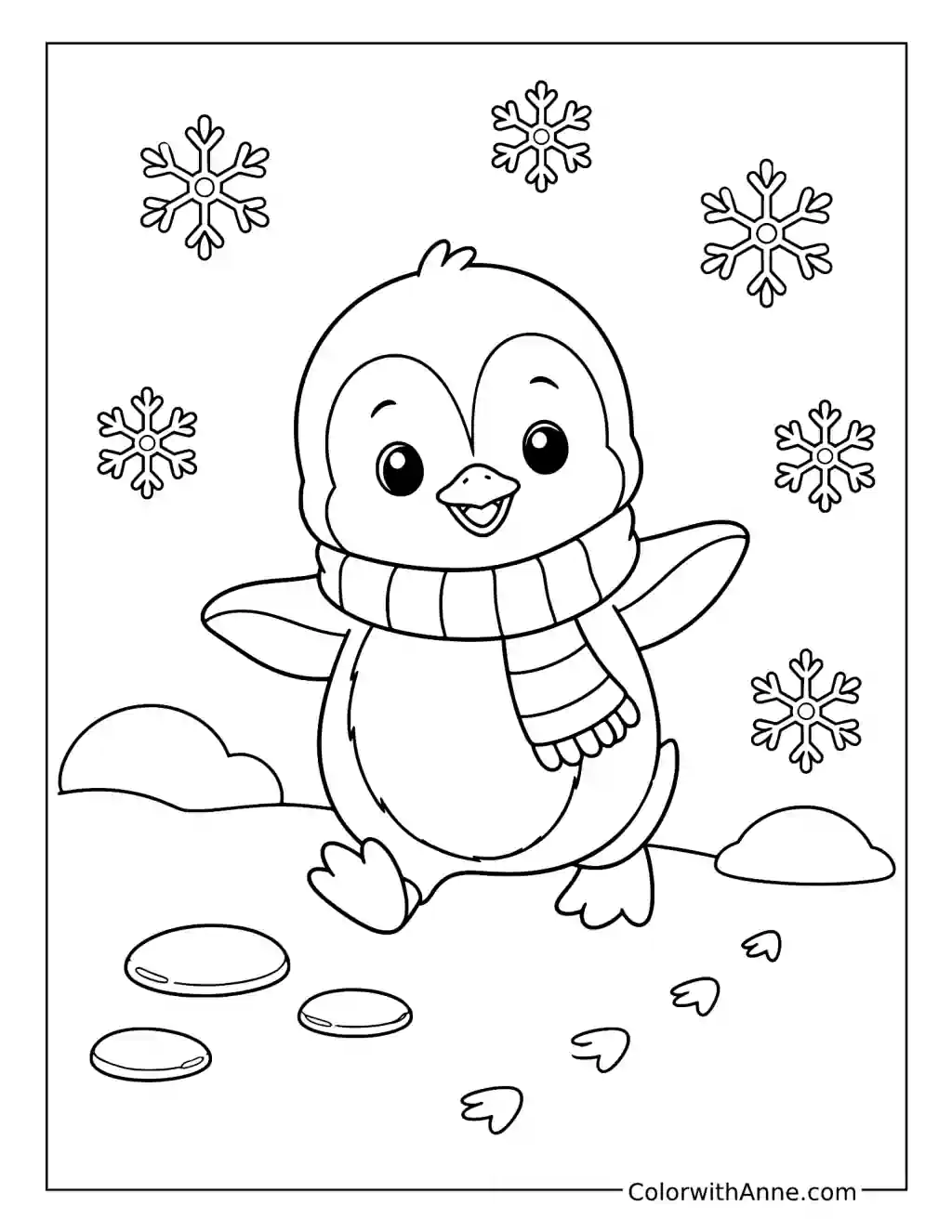 Scarfed Baby Penguin in Snow coloring page