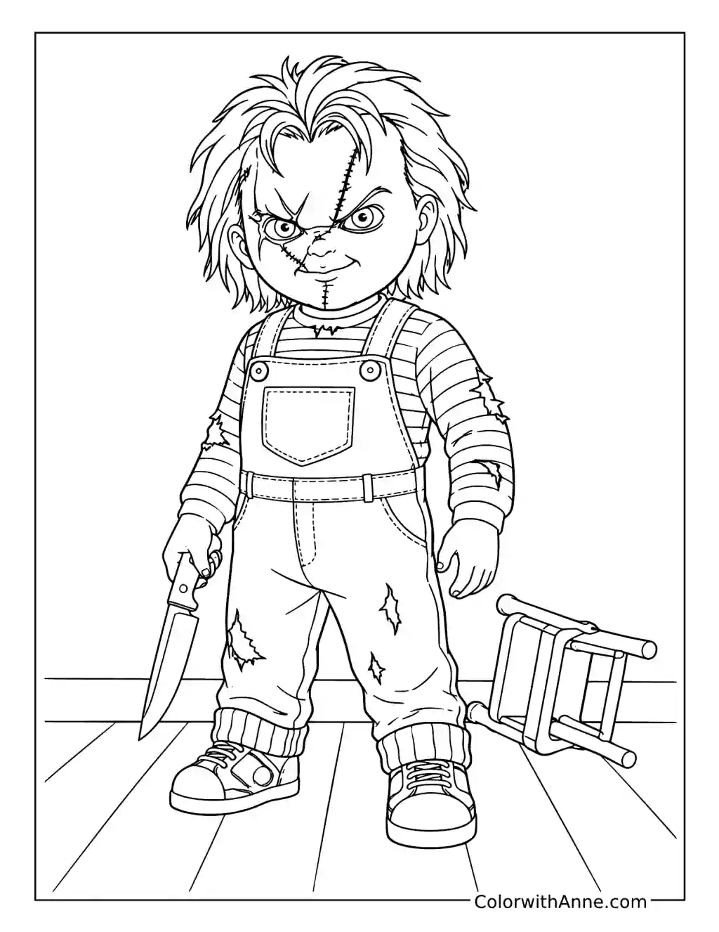 Scarred Chucky with Downward Knife coloring page