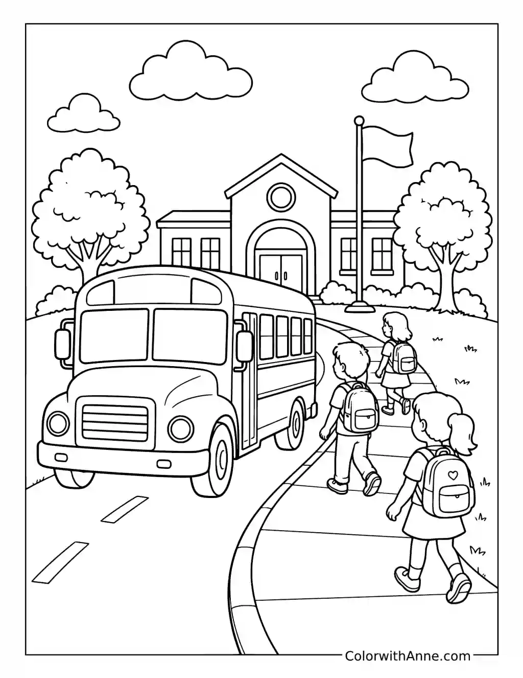 School Bus Heads to School coloring page