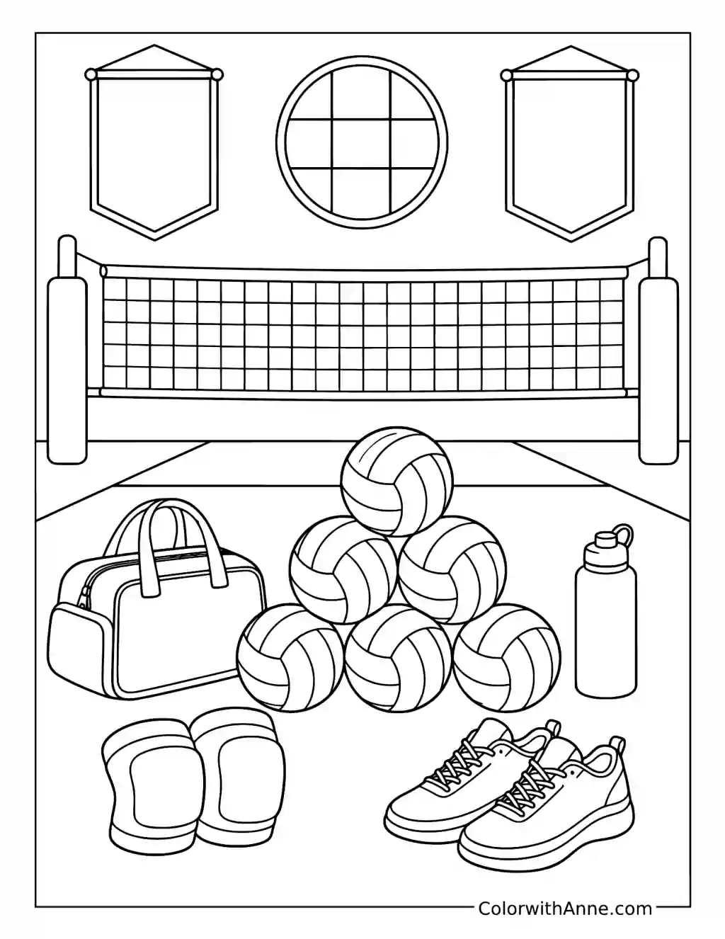 School Gym Volleyball Equipment coloring page
