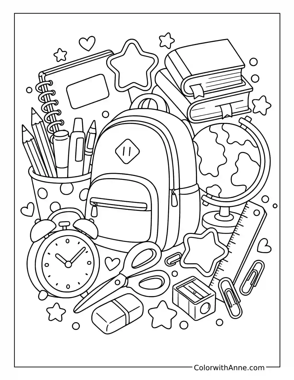 School Supplies Doodle Art coloring page