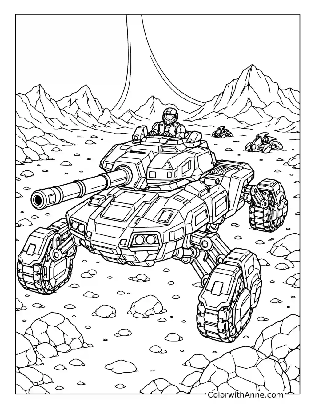 Scorpion Tank on Alien Terrain coloring page