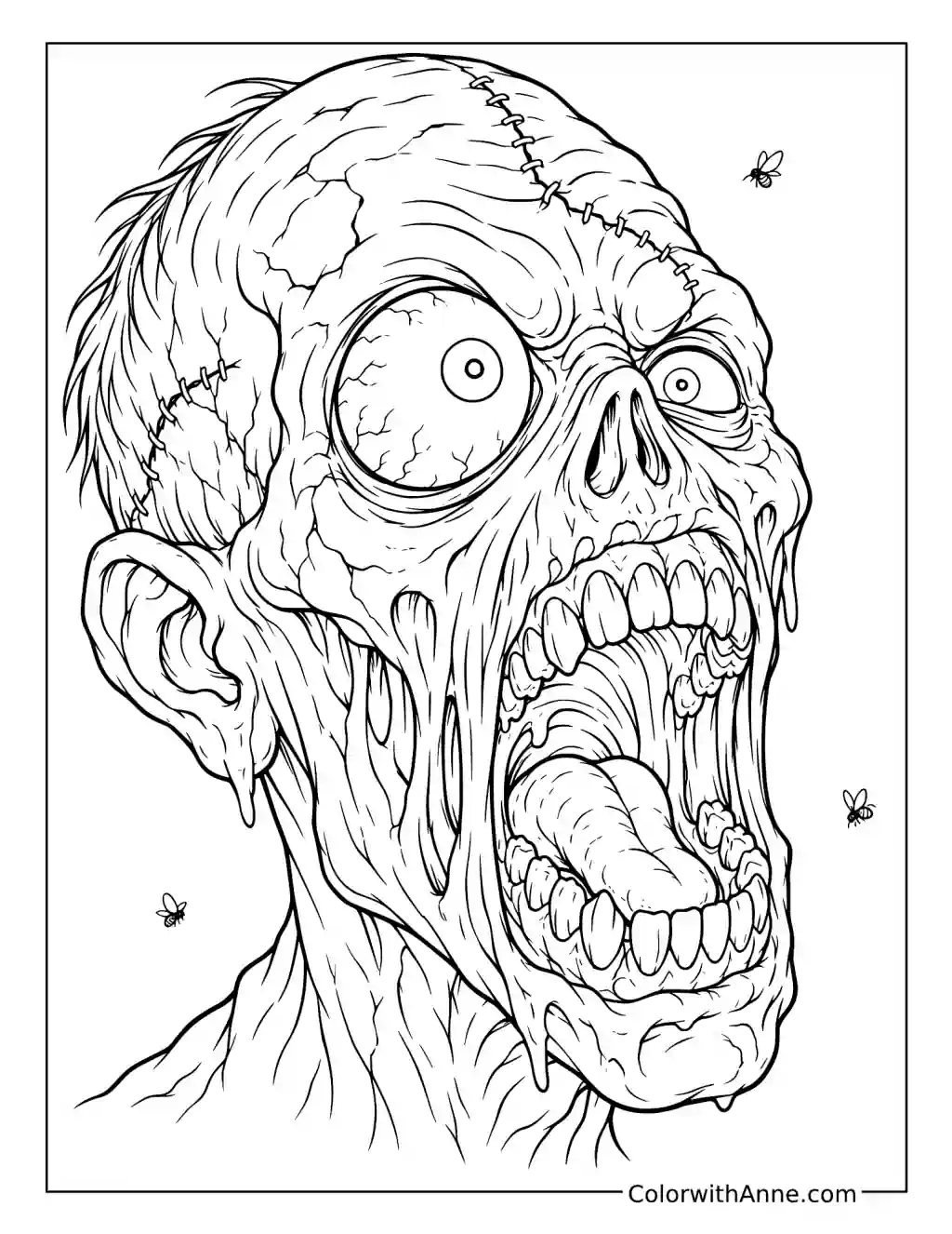 Screaming Zombie with a Stitched Forehead coloring page