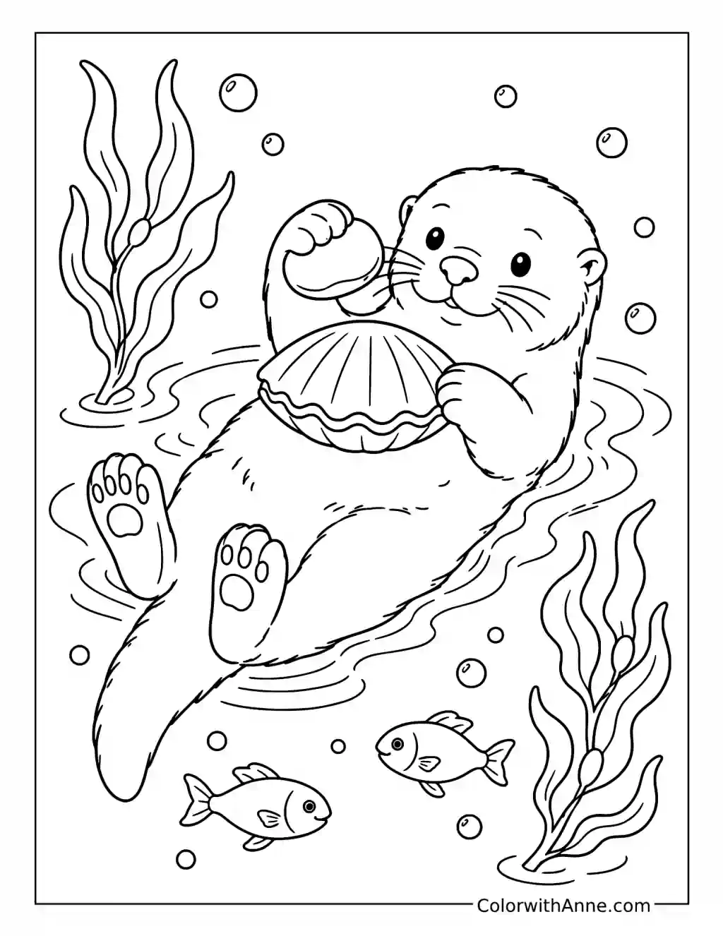 Sea Otter Cracking a Clam coloring page