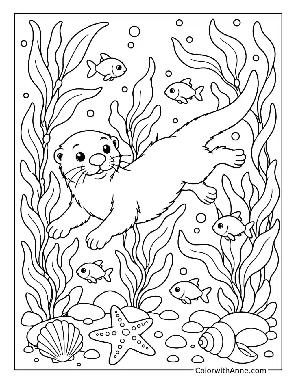 Sea Otter Swimming Through Kelp coloring page