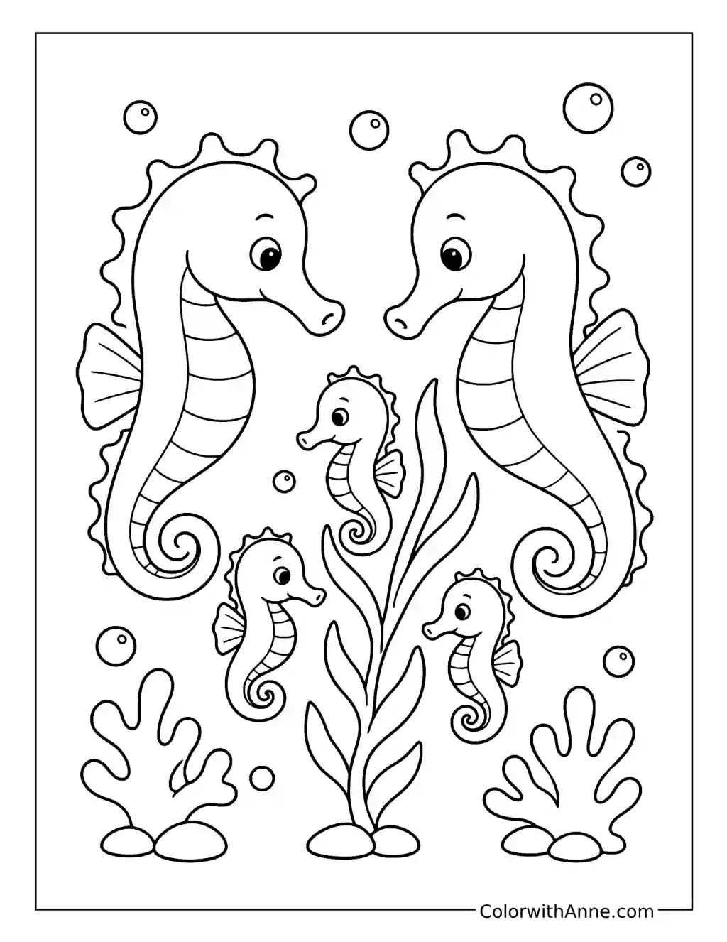 Seahorse Family coloring page