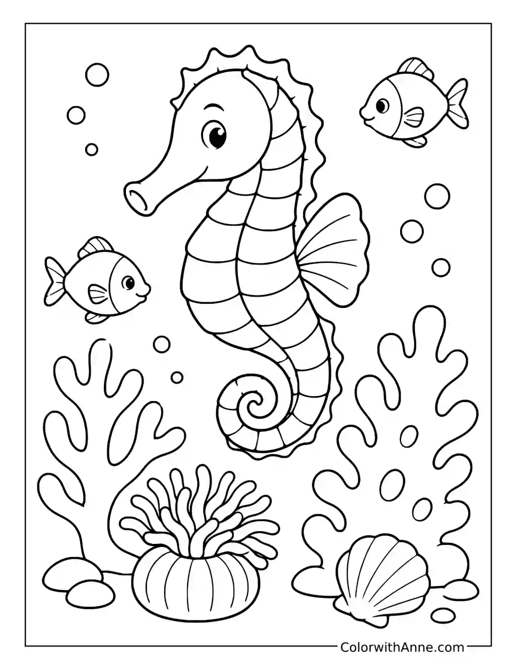 Seahorse in a Coral Reef coloring page