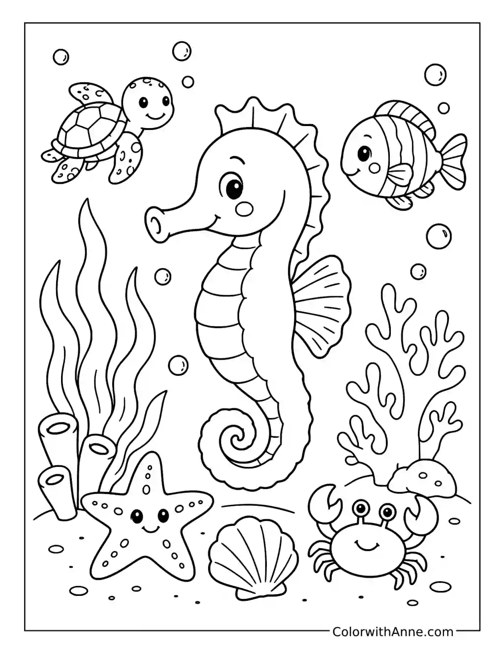 Seahorse Ocean Friends coloring page