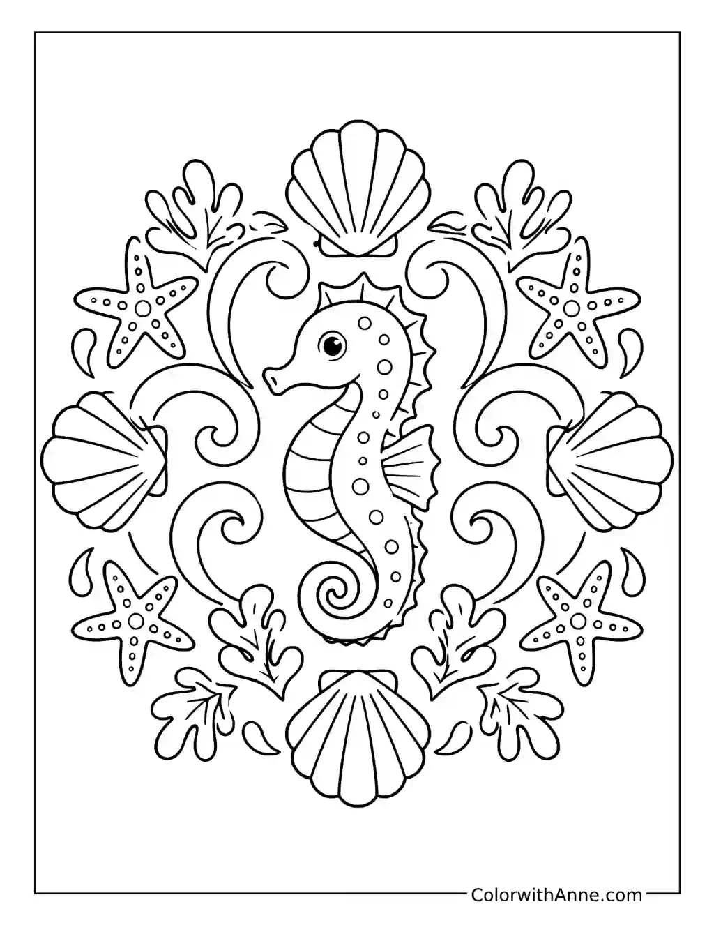 Seahorse Ocean Mandala coloring page